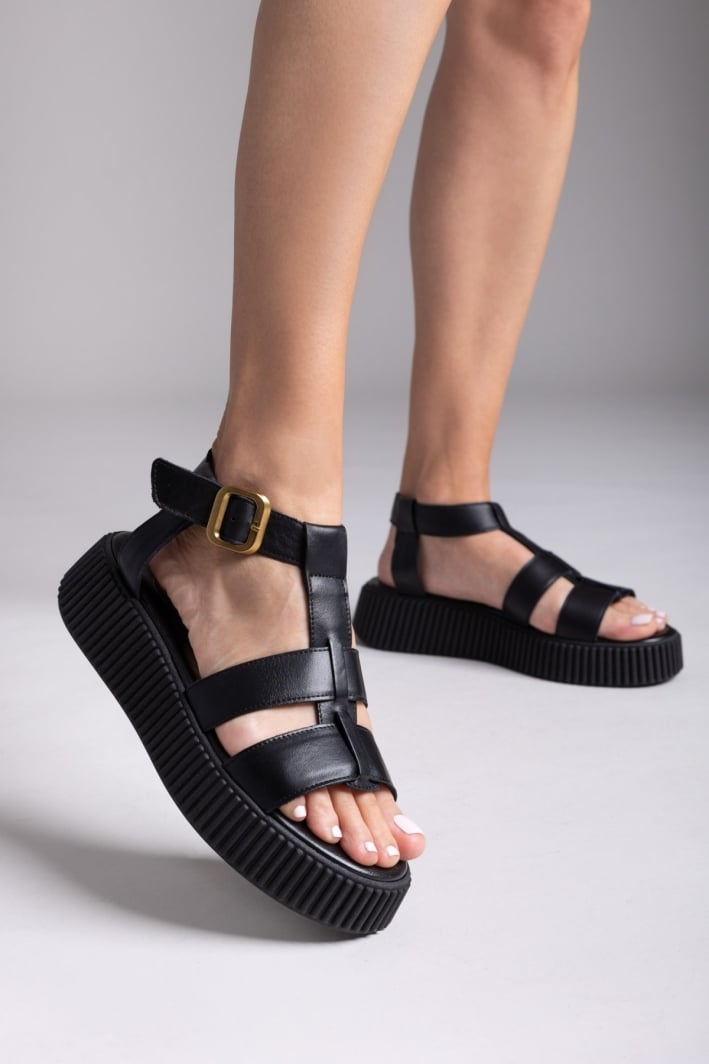 Σανδάλια δερμάτινα flatforms με τοκά TFP