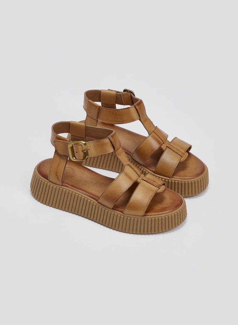 Σανδάλια δερμάτινα flatforms με τοκά TFP