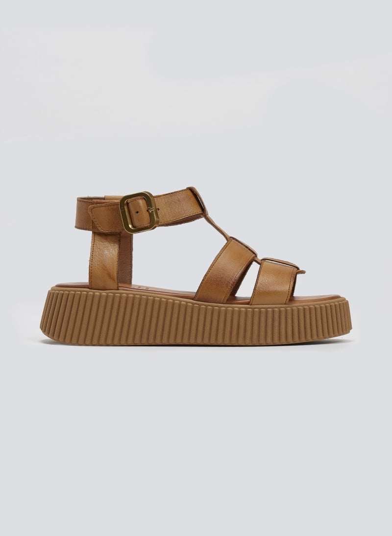 Σανδάλια δερμάτινα flatforms με τοκά TFP