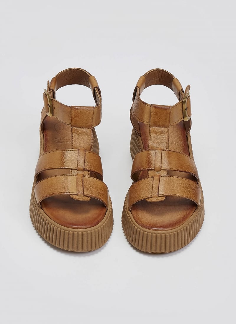 Σανδάλια δερμάτινα flatforms με τοκά TFP