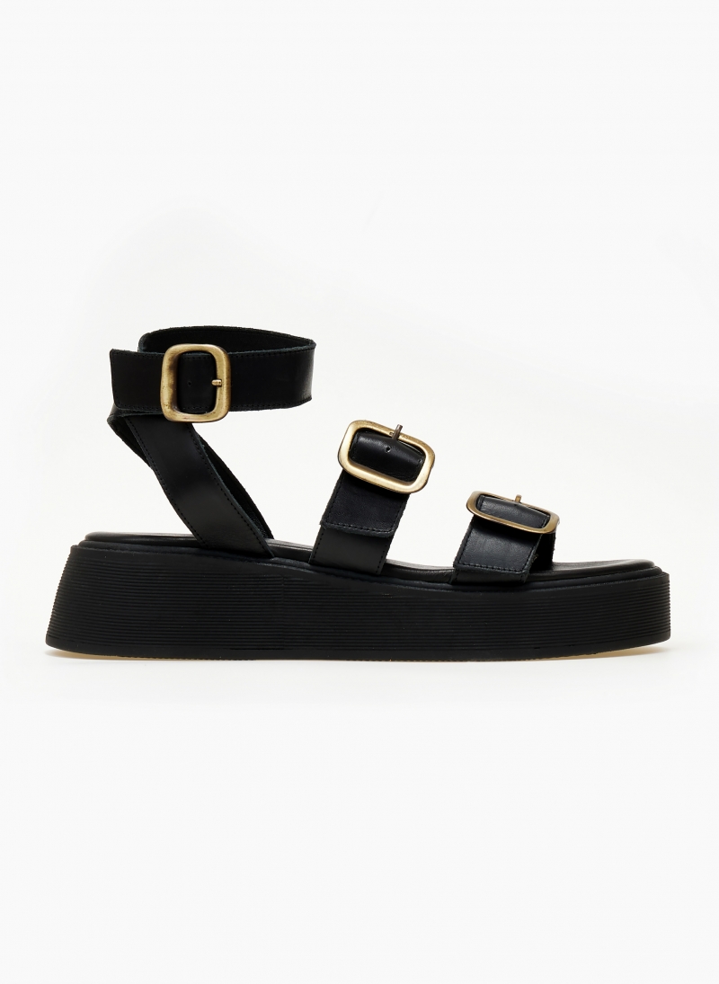 Σανδάλια δερμάτινα flatforms με τοκάδες TFP