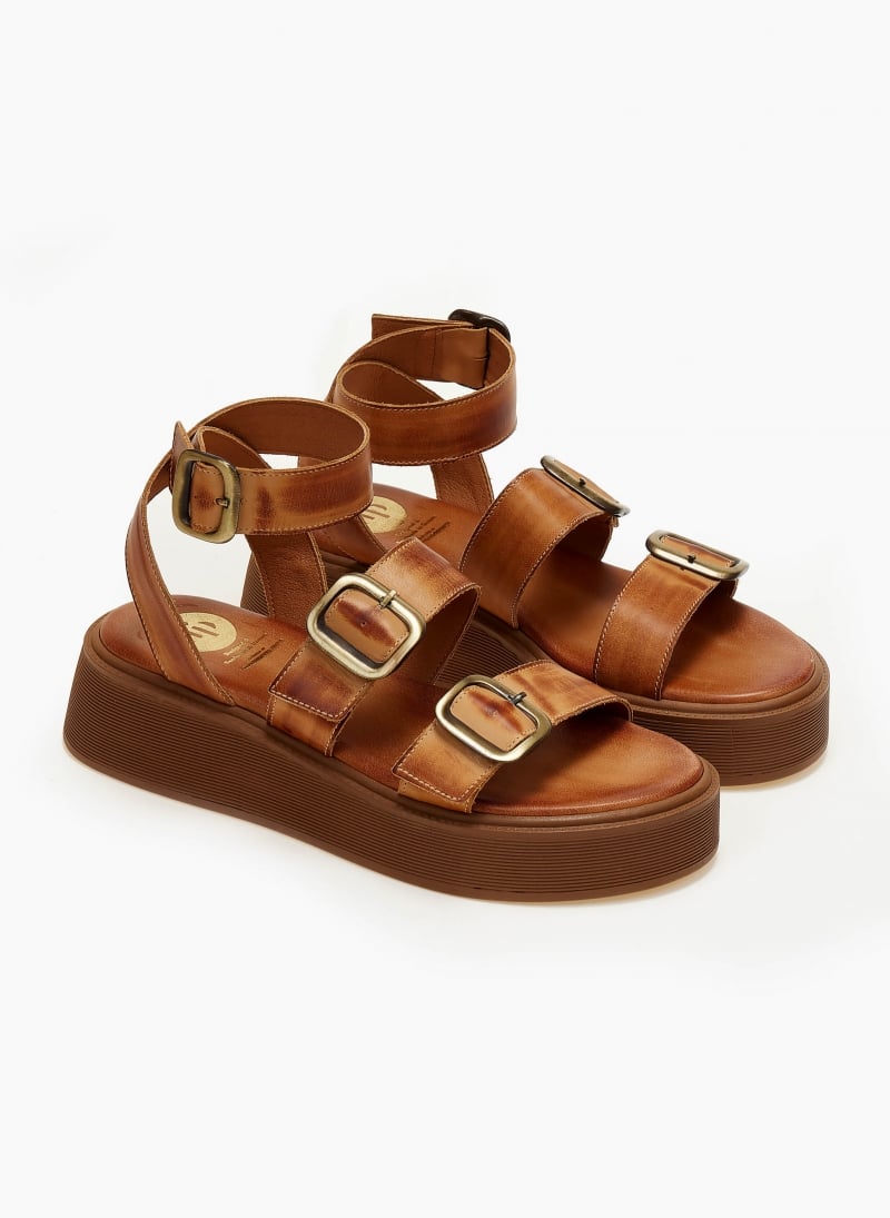 Σανδάλια δερμάτινα flatforms με τοκάδες TFP