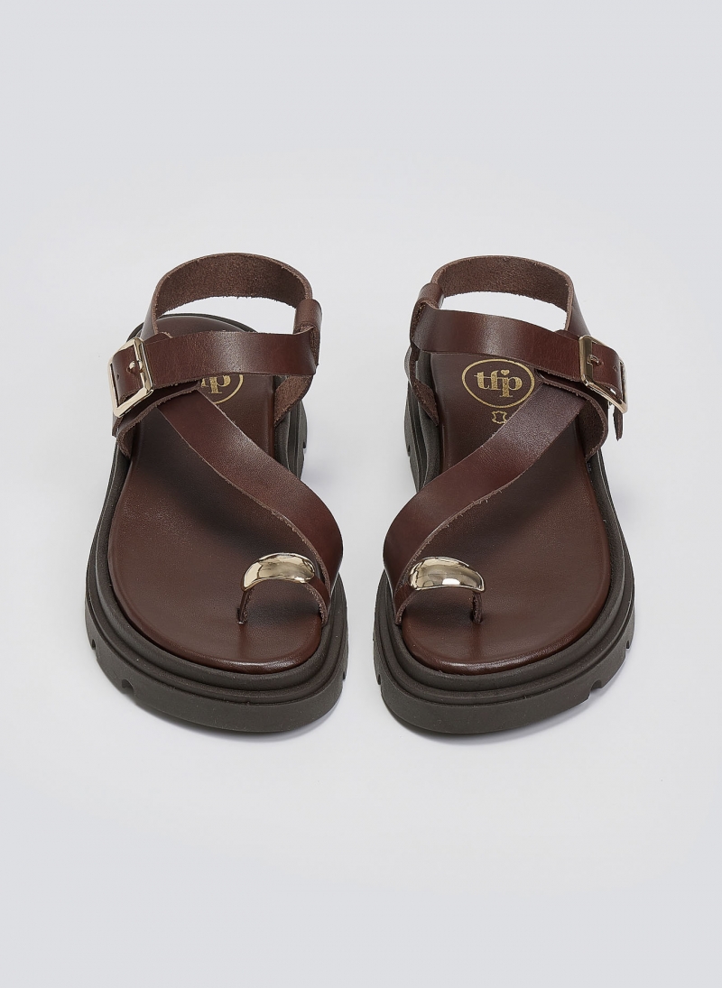 Σανδάλια δερμάτινα flatforms Tfp 