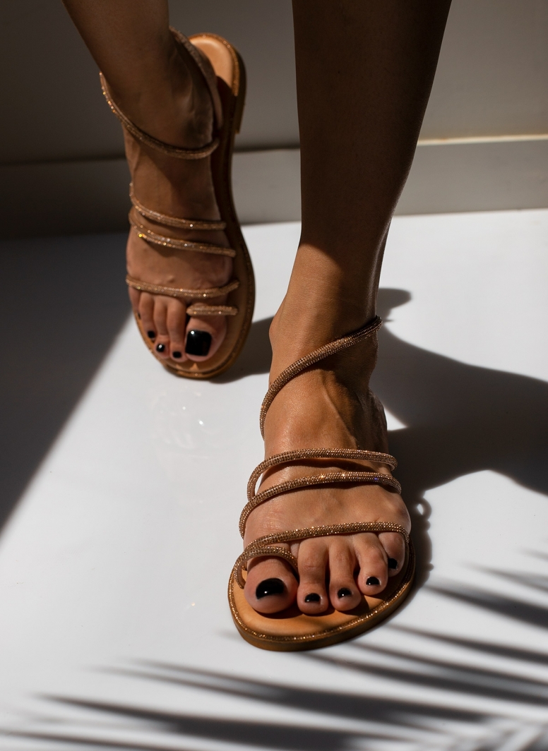 Σανδάλια δερμάτινα με στρας λουράκια Iris Sandals