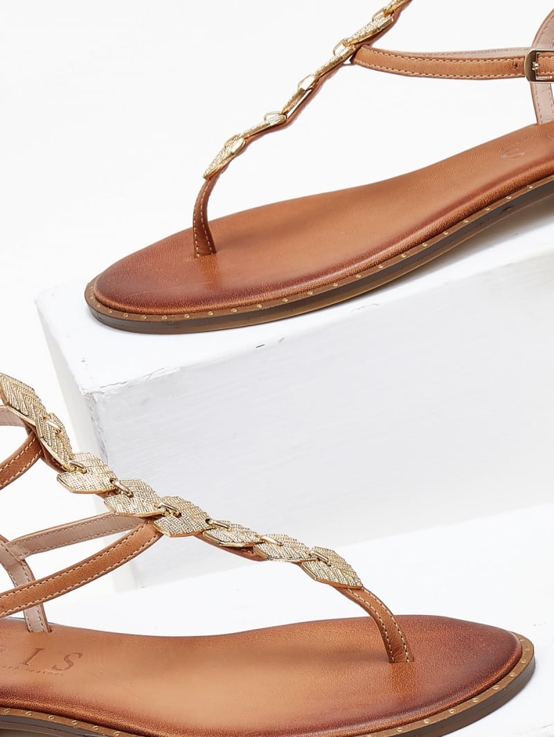 Σανδάλια δερμάτινα με μεταλλικά φύλλα Iris Sandals