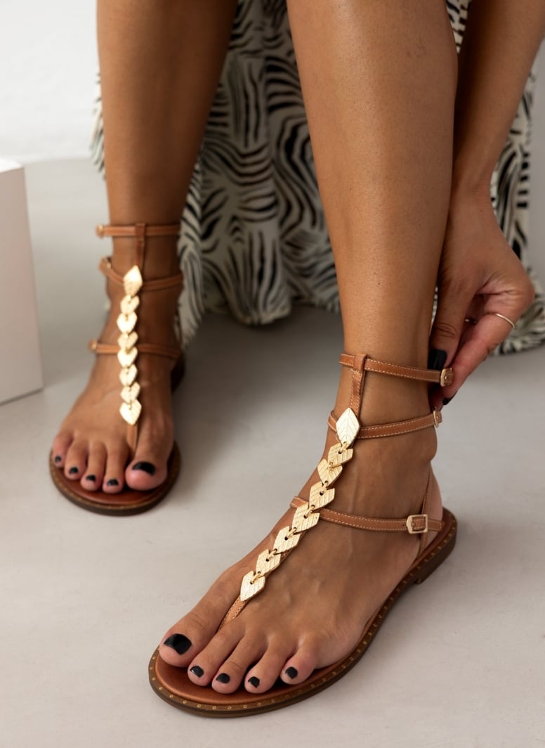 Σανδάλια δερμάτινα με μεταλλικά φύλλα Iris Sandals