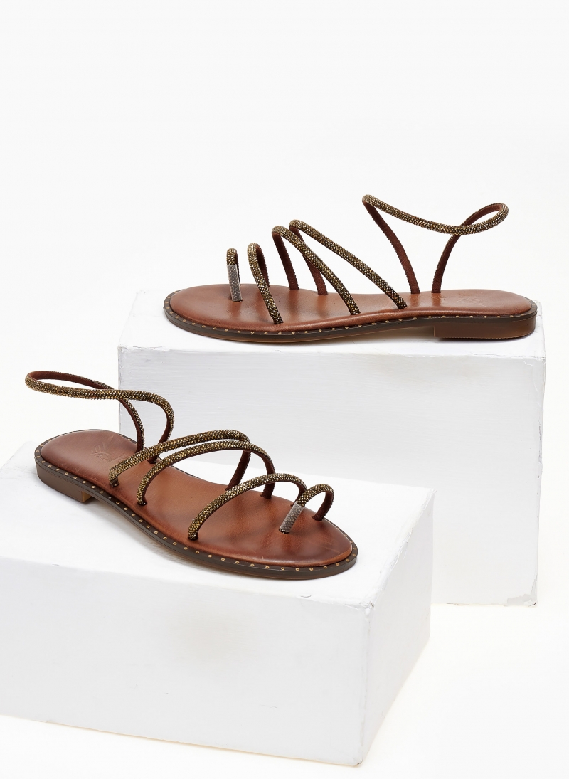 Σανδάλια δερμάτινα με στρας λουράκια Iris Sandals
