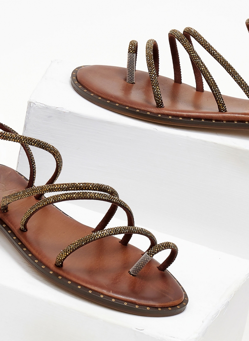 Σανδάλια δερμάτινα με στρας λουράκια Iris Sandals