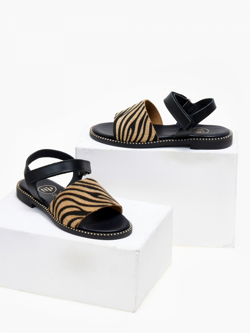 Σανδάλια δερμάτινα με συνθετικό ponyskin TFP