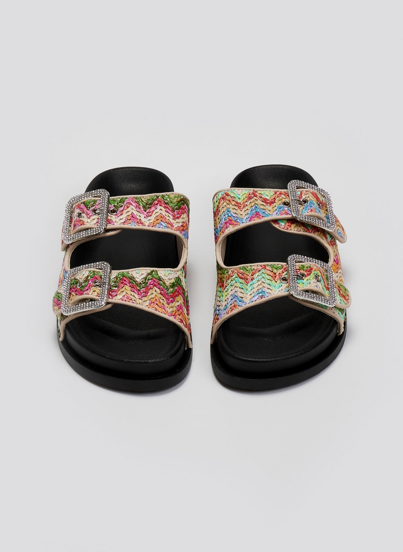 Σανδάλια flatforms από ψάθα με στρας ERYNN