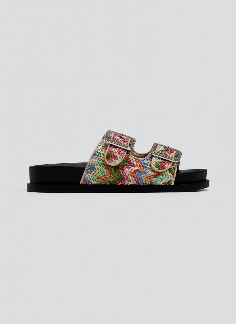 Σανδάλια flatforms από ψάθα με στρας ERYNN
