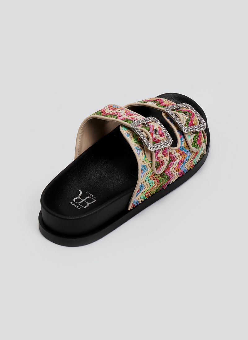 Σανδάλια flatforms από ψάθα με στρας ERYNN
