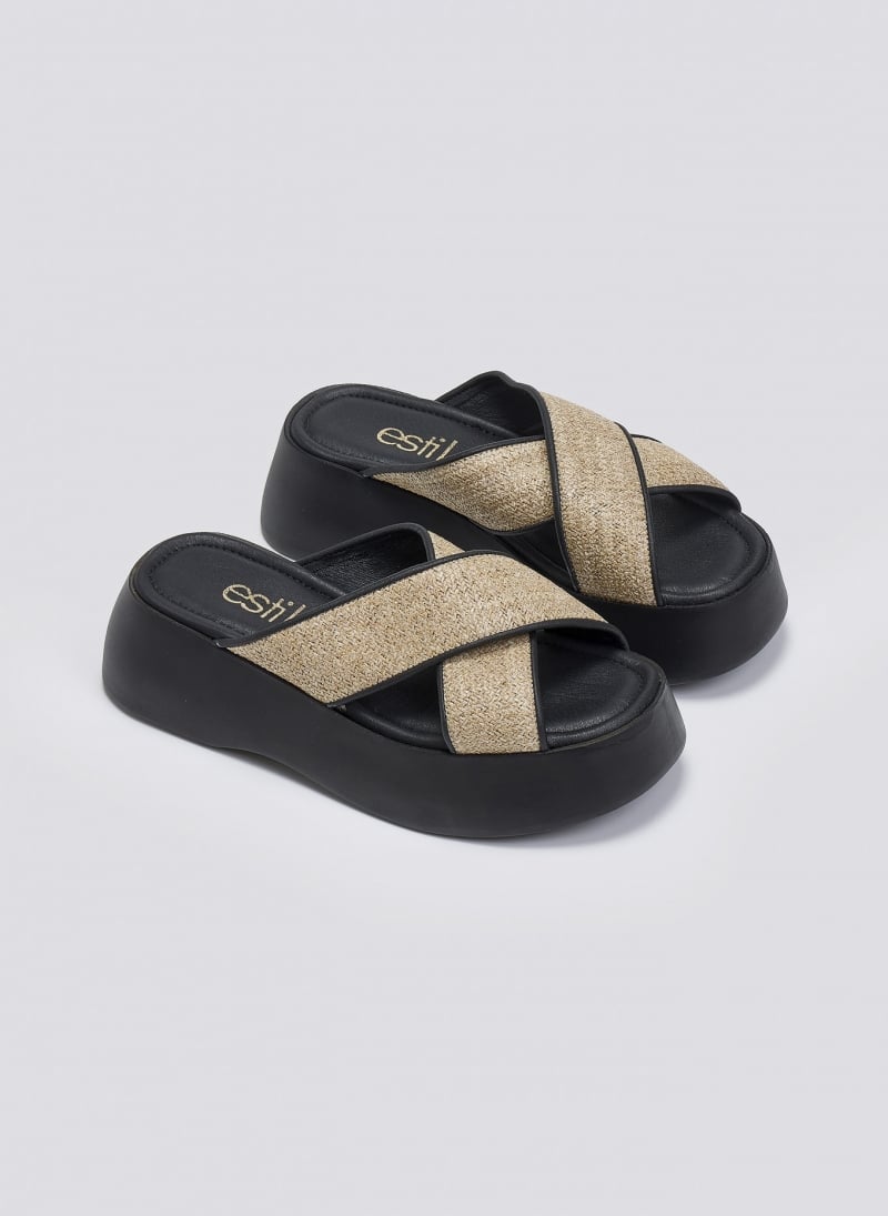 Σανδάλια flatforms crossover με ψάθα Estil