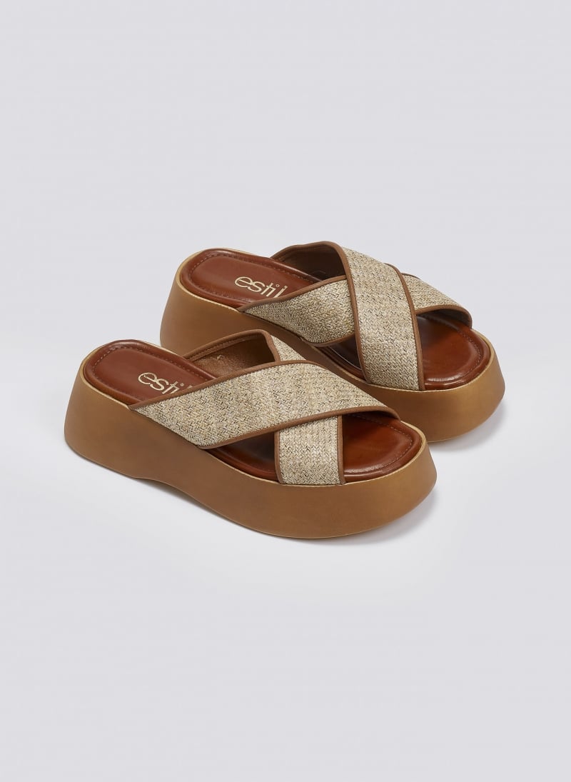 Σανδάλια flatforms crossover με ψάθα Estil