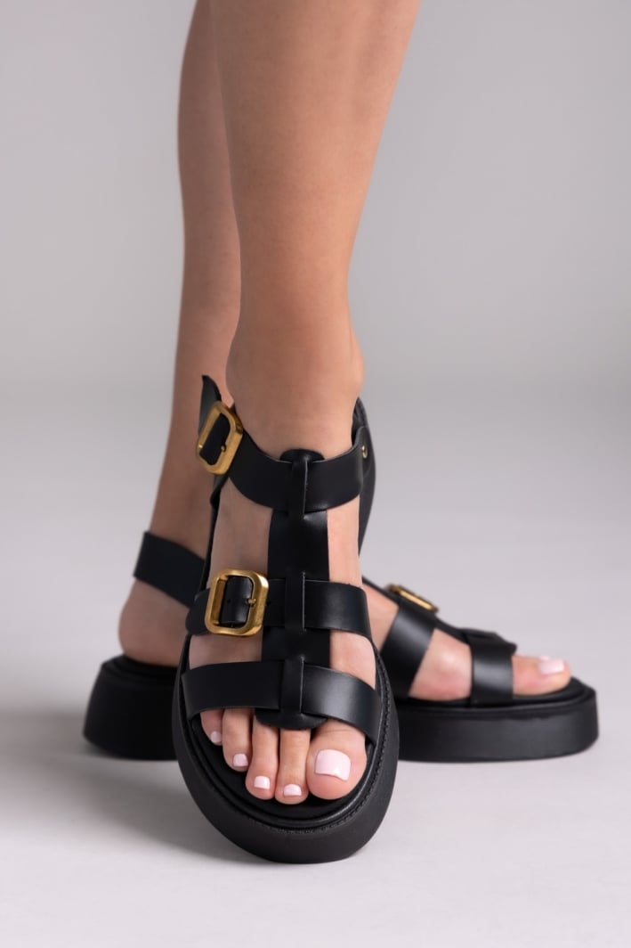Σανδάλια flatforms δερμάτινα gladiator με τοκάδες Estil
