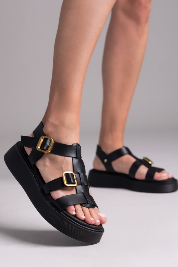 Σανδάλια flatforms δερμάτινα gladiator με τοκάδες Estil