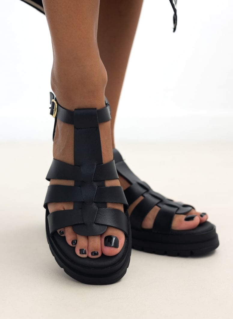 Σανδάλια flatforms δερμάτινα gladiator Ragazza 0544