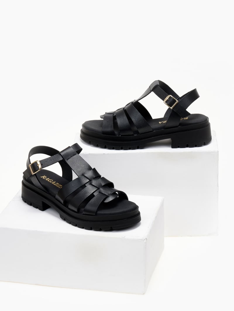 Σανδάλια flatforms δερμάτινα gladiator Ragazza 0544