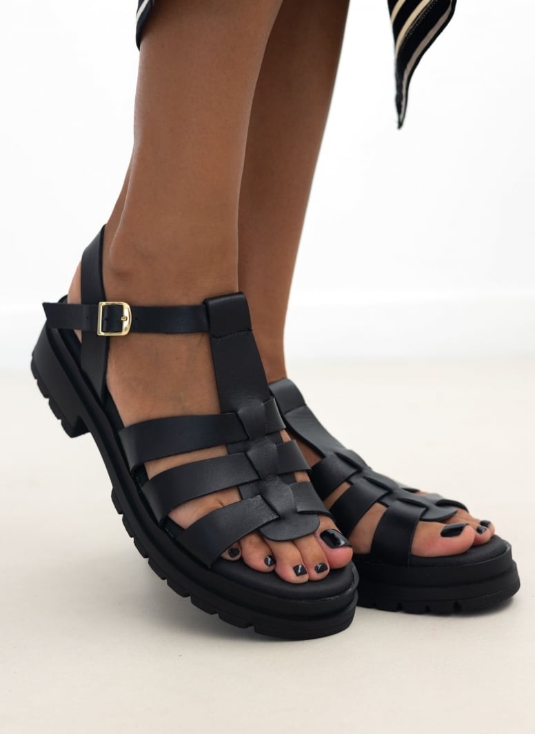 Σανδάλια flatforms δερμάτινα gladiator Ragazza 0544