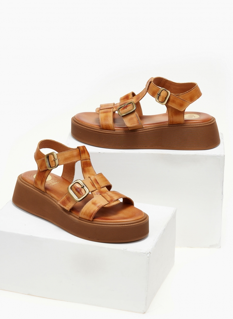 Σανδάλια flatforms δερμάτινα gladiator TFP