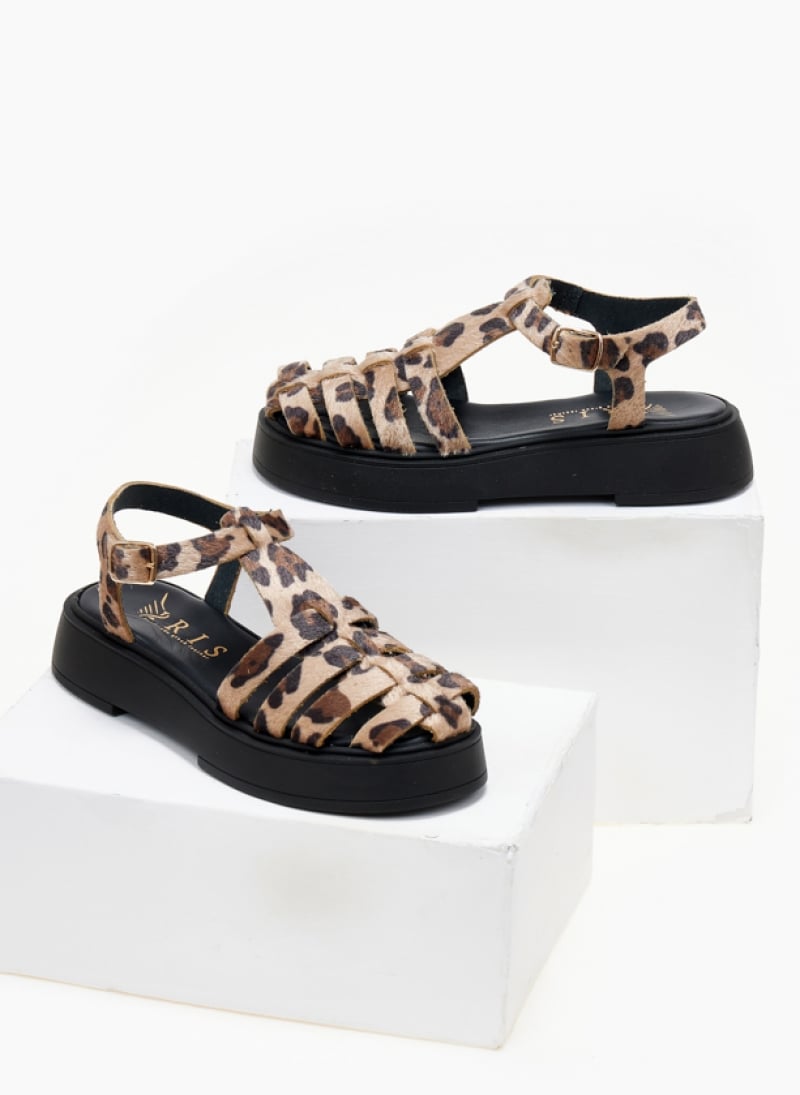 Σανδάλια flatforms δερμάτινα fisherman με print Iris Sandals