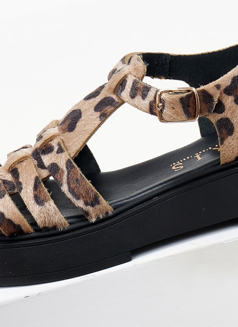 Σανδάλια flatforms δερμάτινα fisherman με print Iris Sandals