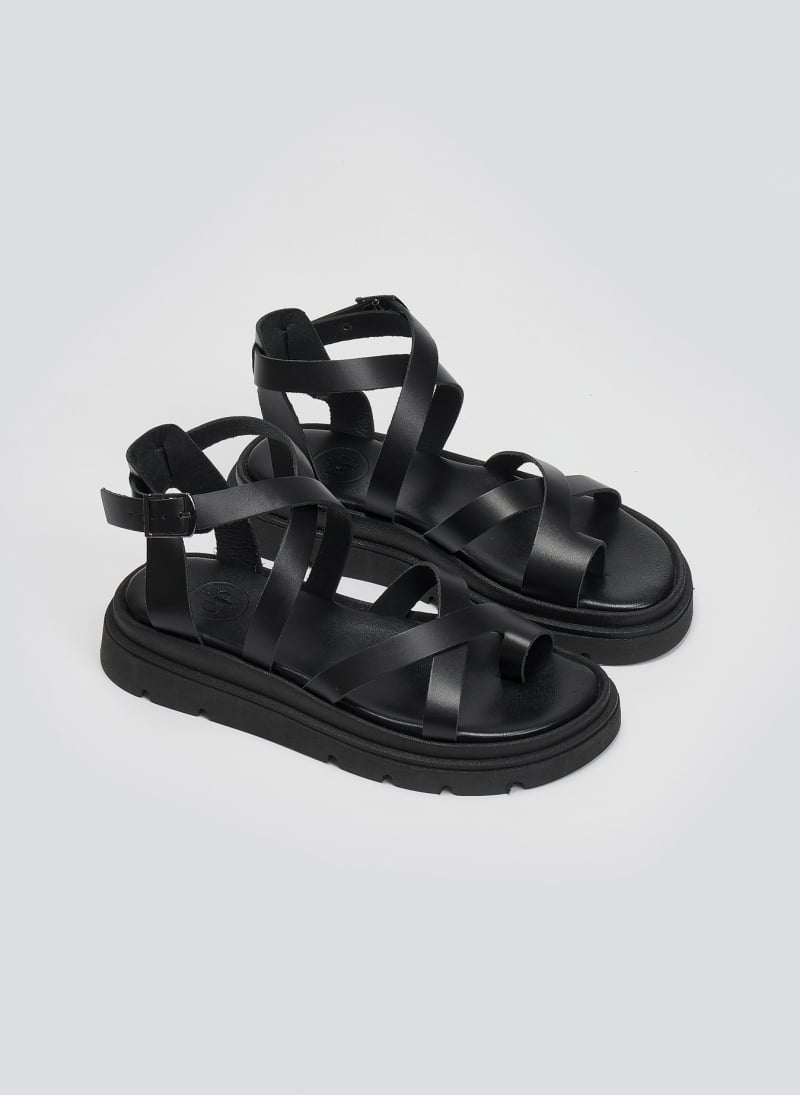 Σανδάλια flatforms δερμάτινα με δάκτυλο Tfp