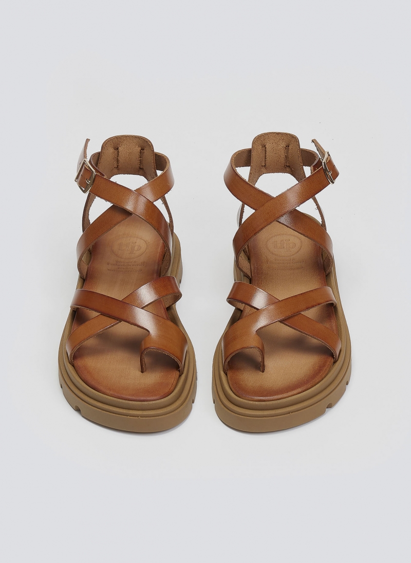 Σανδάλια flatforms δερμάτινα με δάκτυλο Tfp