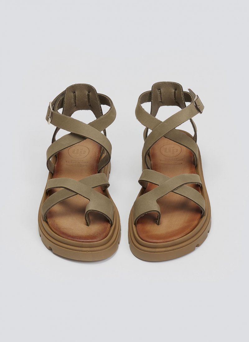 Σανδάλια flatforms δερμάτινα με δάκτυλο Tfp