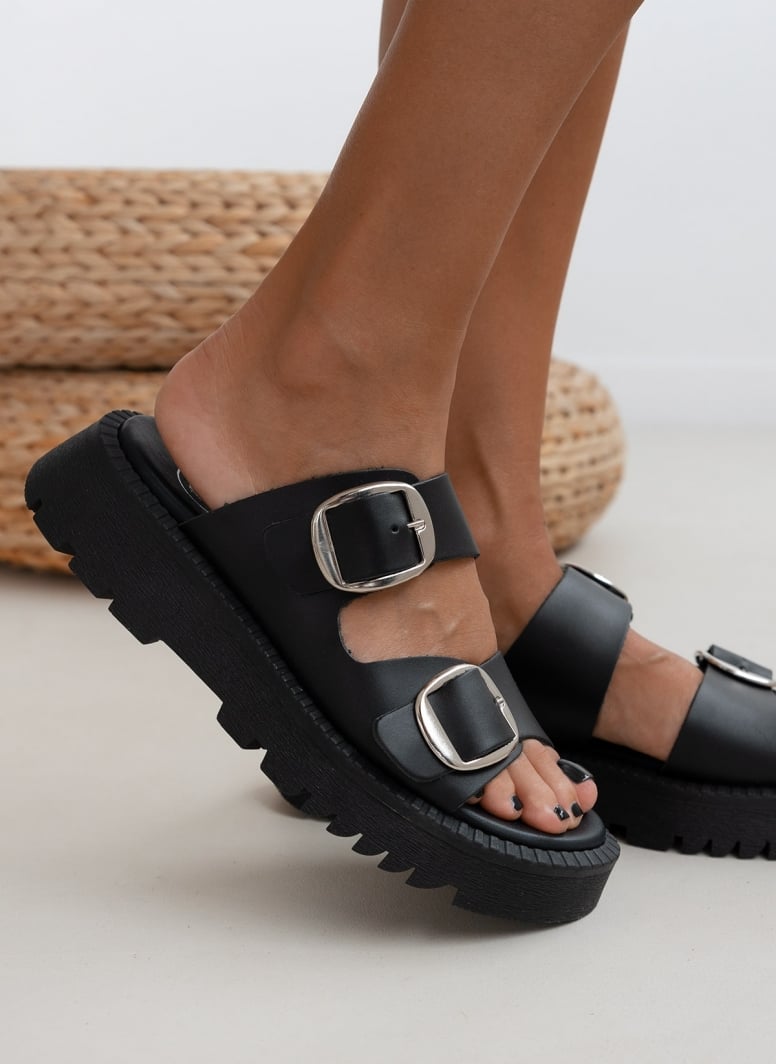 Σανδάλια flatforms δερμάτινα με διπλή φάσα TFP