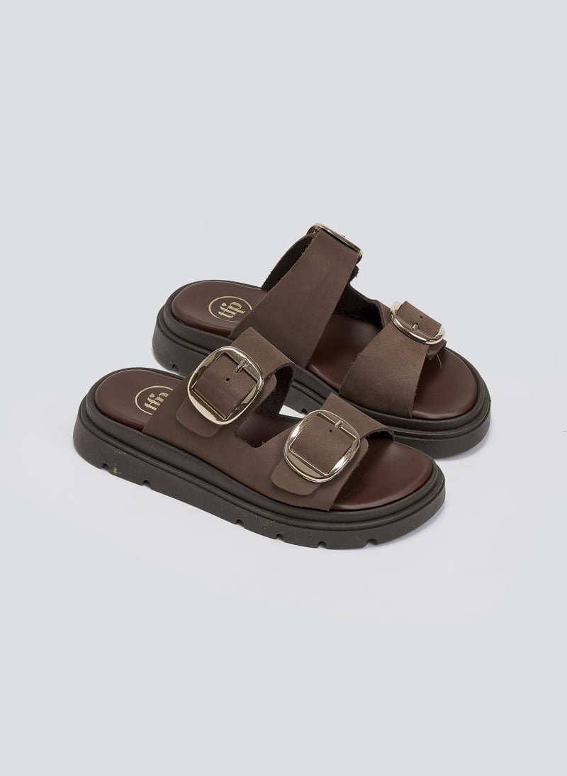 Σανδάλια flatforms δερμάτινα με έντονους τοκάδες Tfp