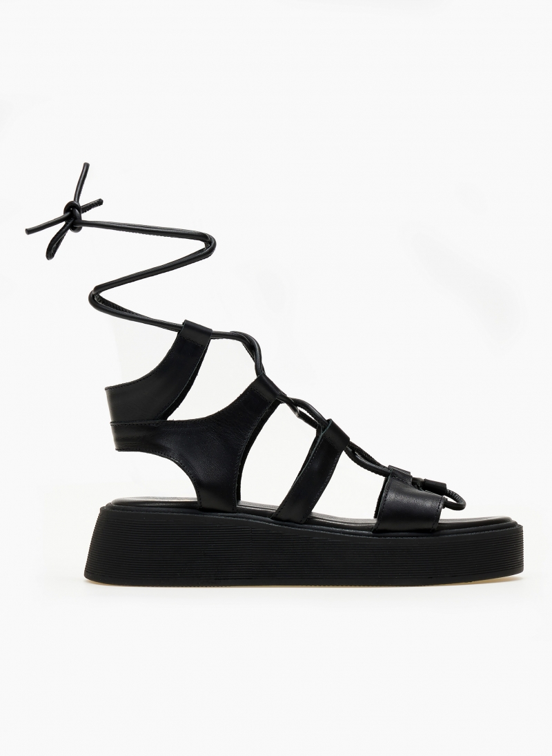 Σανδάλια flatforms δερμάτινα με κορδόνια TFP