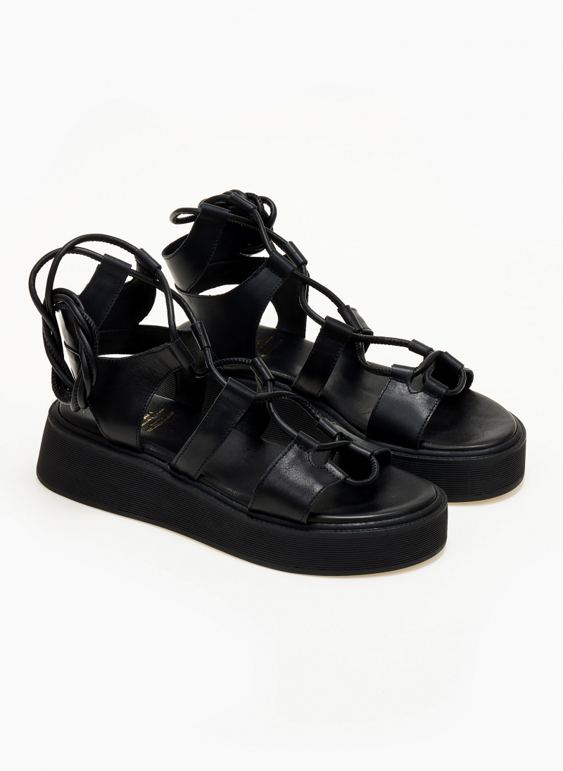 Σανδάλια flatforms δερμάτινα με κορδόνια TFP