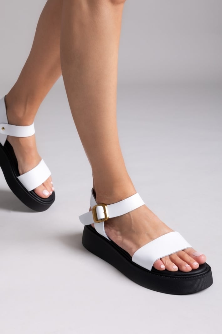 Σανδάλια flatforms δερμάτινα με μπαρέτα Estil