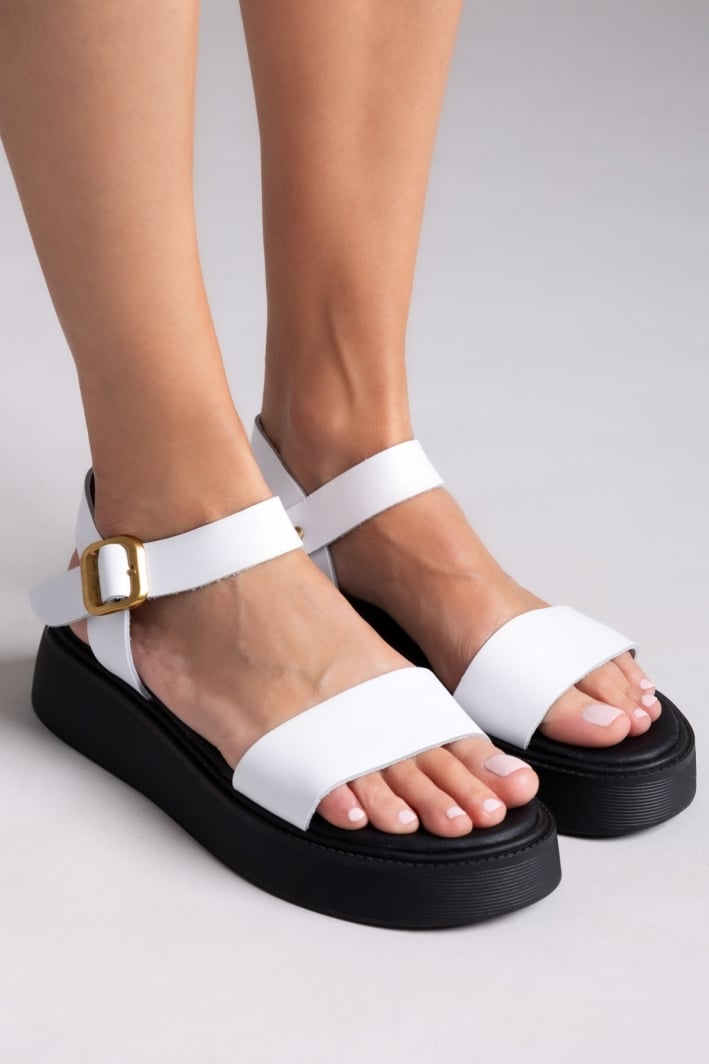 Σανδάλια flatforms δερμάτινα με μπαρέτα Estil