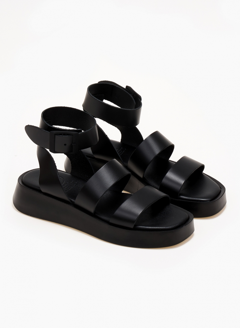 Σανδάλια flatforms δερμάτινα με μπαρέτα TFP