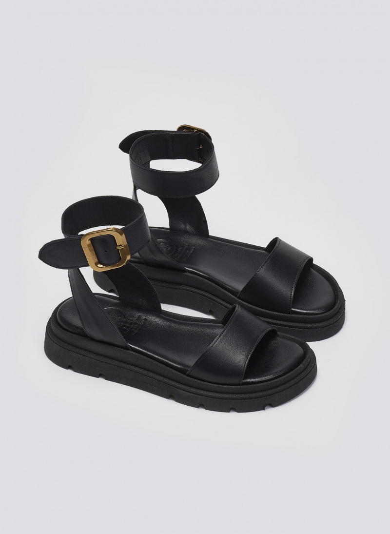 Σανδάλια flatforms δερμάτινα με μπαρέτα TFP