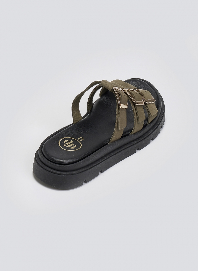 Σανδάλια flatforms δερμάτινα με περαστές φάσες Tfp
