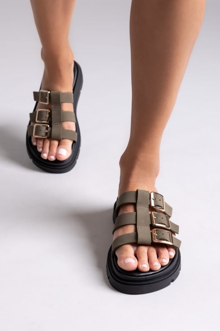 Σανδάλια flatforms δερμάτινα με περαστές φάσες Tfp