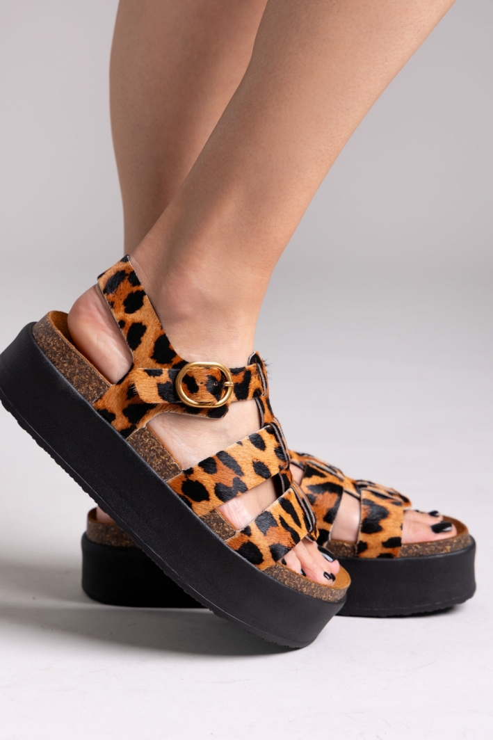 Σανδάλια flatforms δερμάτινα με print ATENEO