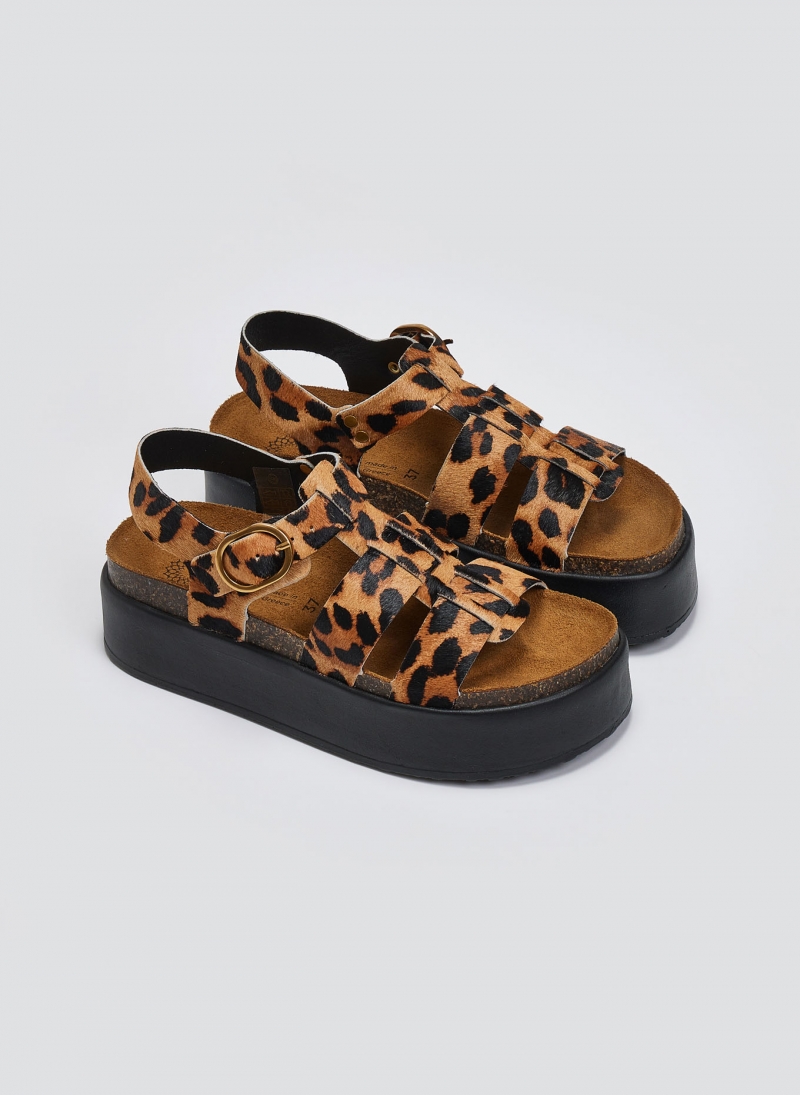 Σανδάλια flatforms δερμάτινα με print ATENEO