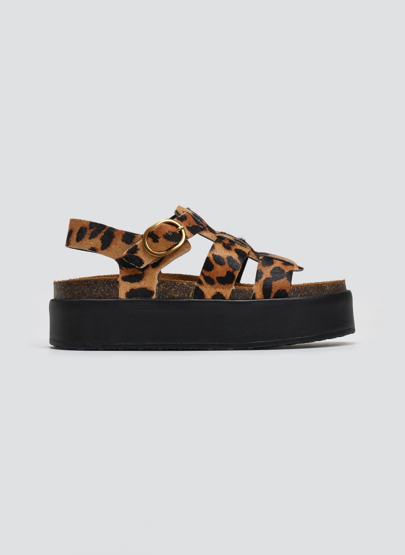 Σανδάλια flatforms δερμάτινα με print ATENEO