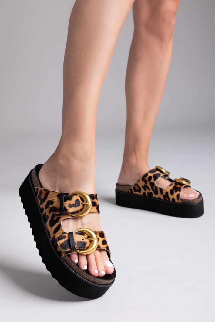Σανδάλια flatforms δερμάτινα με print ATENEO