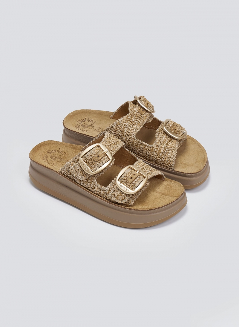 Σανδάλια flatforms δερμάτινα με ψάθα ZEFI FANTASY SANDALS
