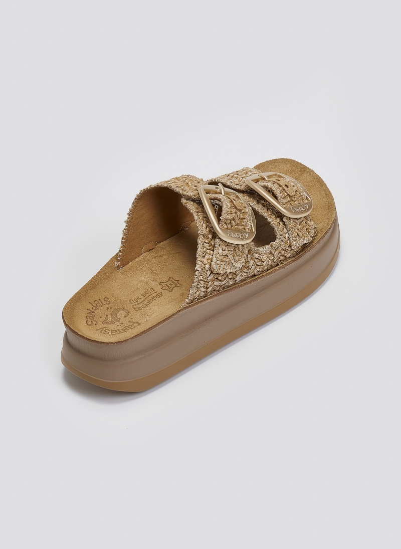 Σανδάλια flatforms δερμάτινα με ψάθα ZEFI FANTASY SANDALS