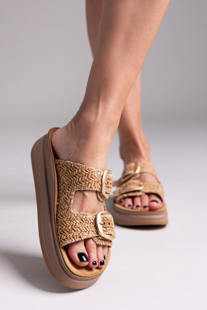 Σανδάλια flatforms δερμάτινα με ψάθα ZEFI FANTASY SANDALS