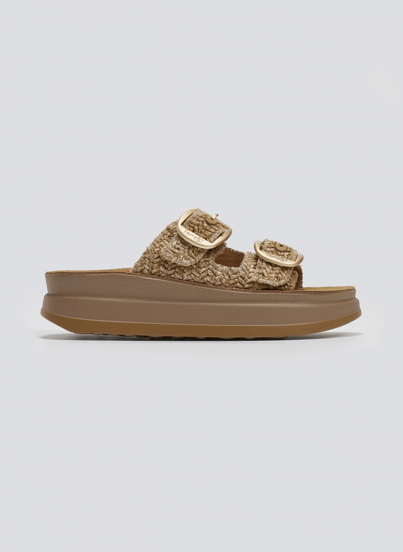Σανδάλια flatforms δερμάτινα με ψάθα ZEFI FANTASY SANDALS