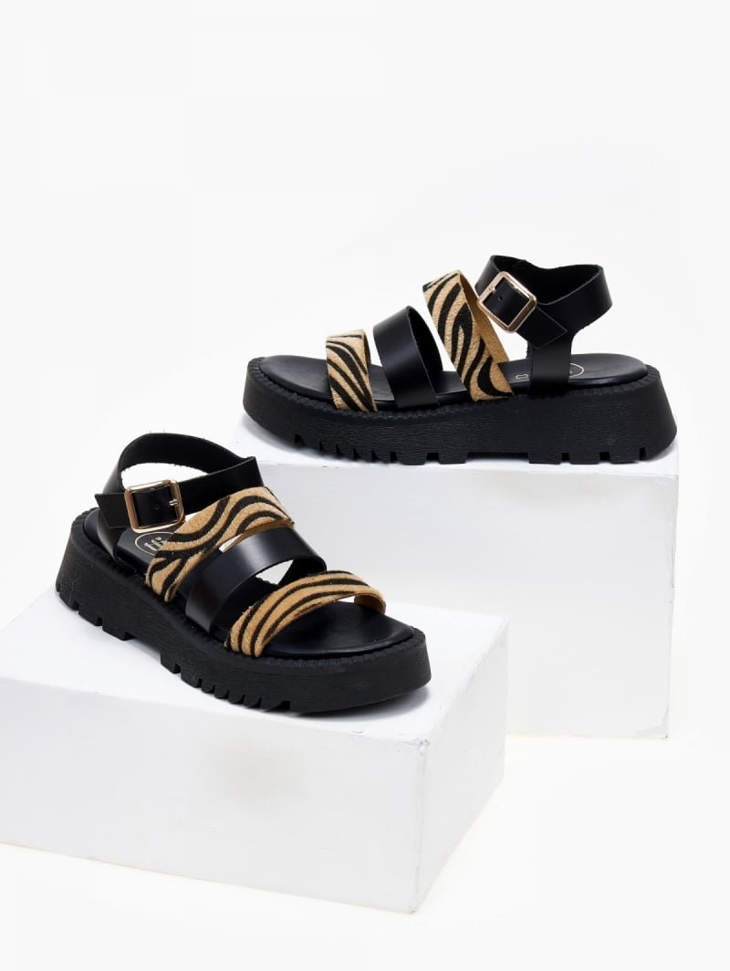 Σανδάλια flatforms δερμάτινα με συνθετικό ponyskin TFP