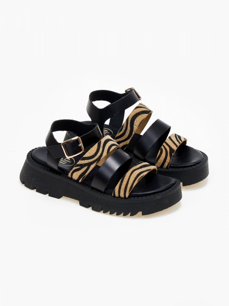 Σανδάλια flatforms δερμάτινα με συνθετικό ponyskin TFP