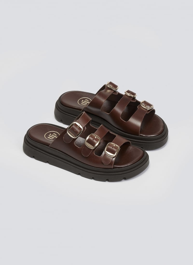 Σανδάλια flatforms δερμάτινα με τρεις φάσες Tfp